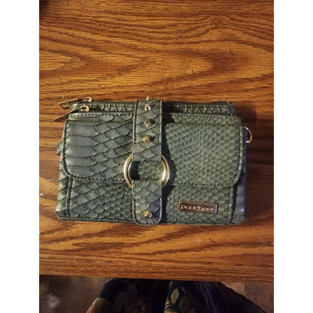 Pouchee Blue Snakeskin Embossed, Studded Womens Purse Bag